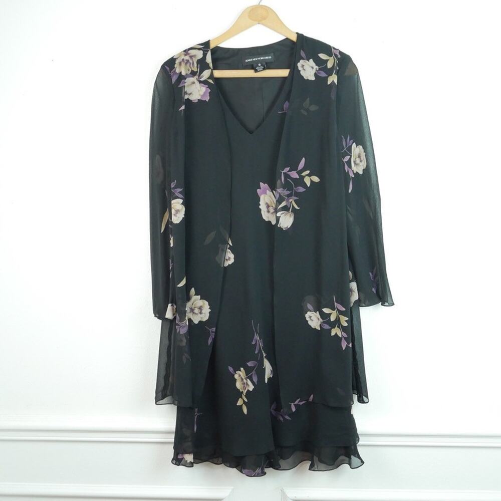 Vintage Y2K Whimsigoth Dress Silk Chiffon Sheer Dark Floral Goth Fairy Grunge 10 - Picture 1 of 8